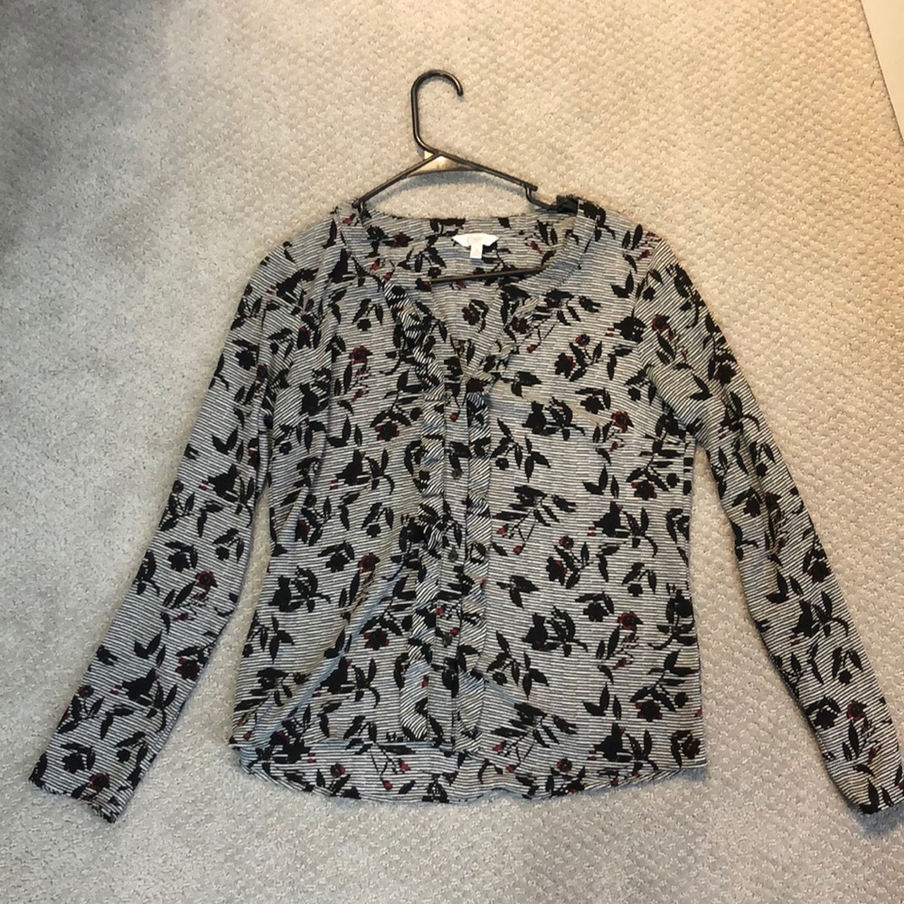 Black&White Striped w/Red Roses Blouse